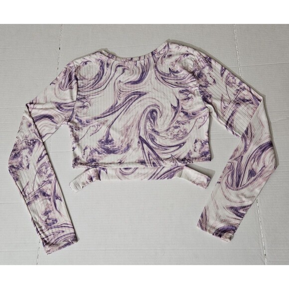Rue 21 Womens Size XL Cut Out Waist Crop Long Sleeve Retro Tie-dye Y2K Abstract - Picture 2 of 9